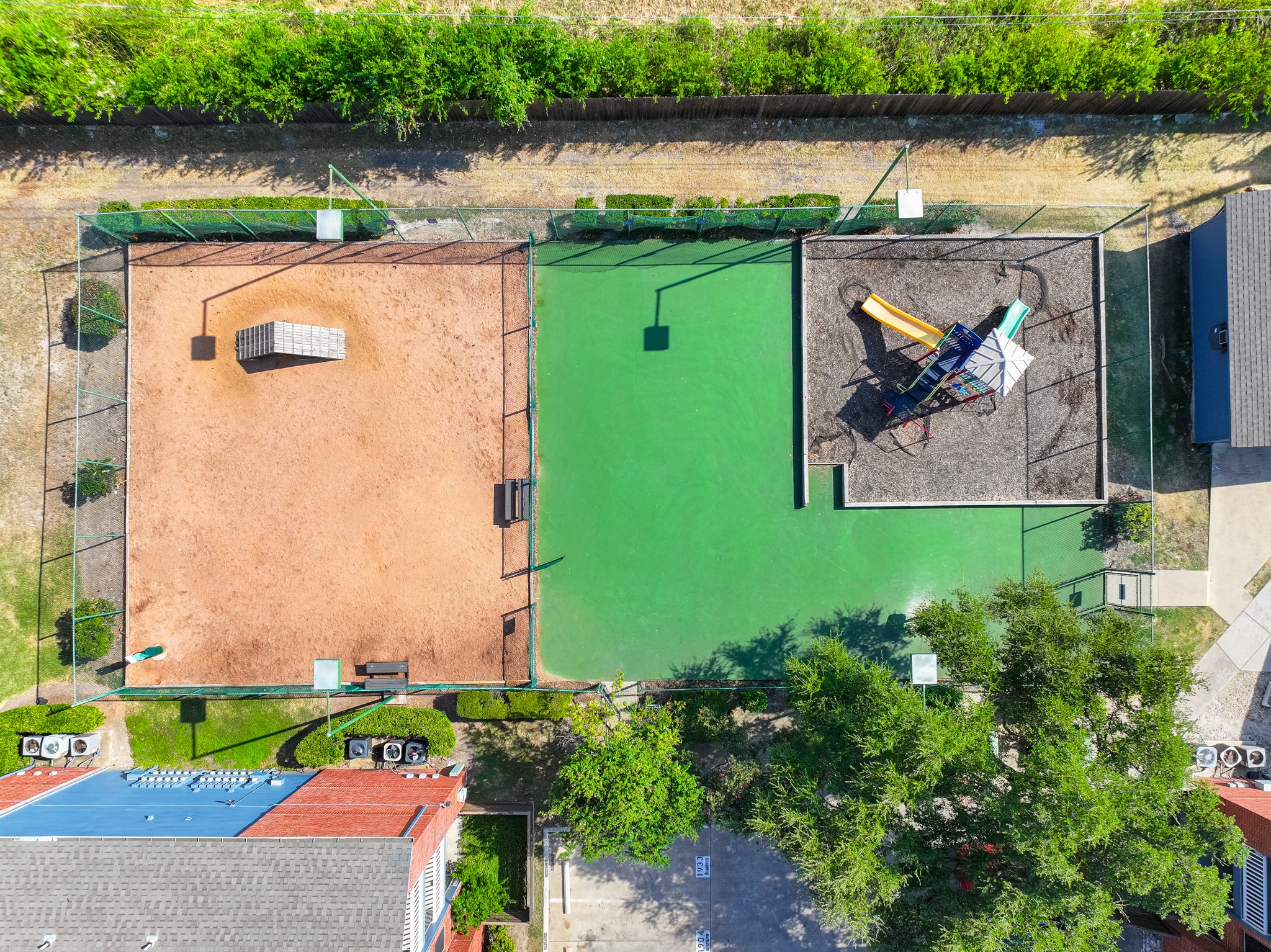 an aerial view of a playground